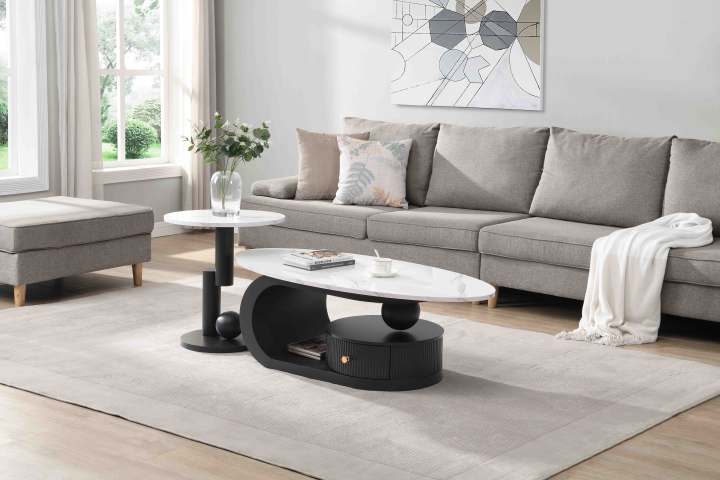 Modern Luxury New Light White Tea & Coffee Table Combination for Small Home Living Room