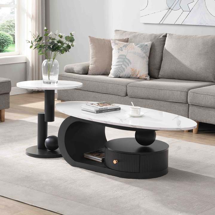 Modern Luxury New Light White Tea & Coffee Table Combination for Small Home Living Room