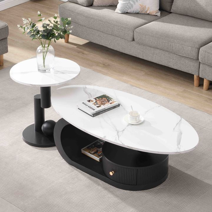 Modern Luxury New Light White Tea & Coffee Table Combination for Small Home Living Room